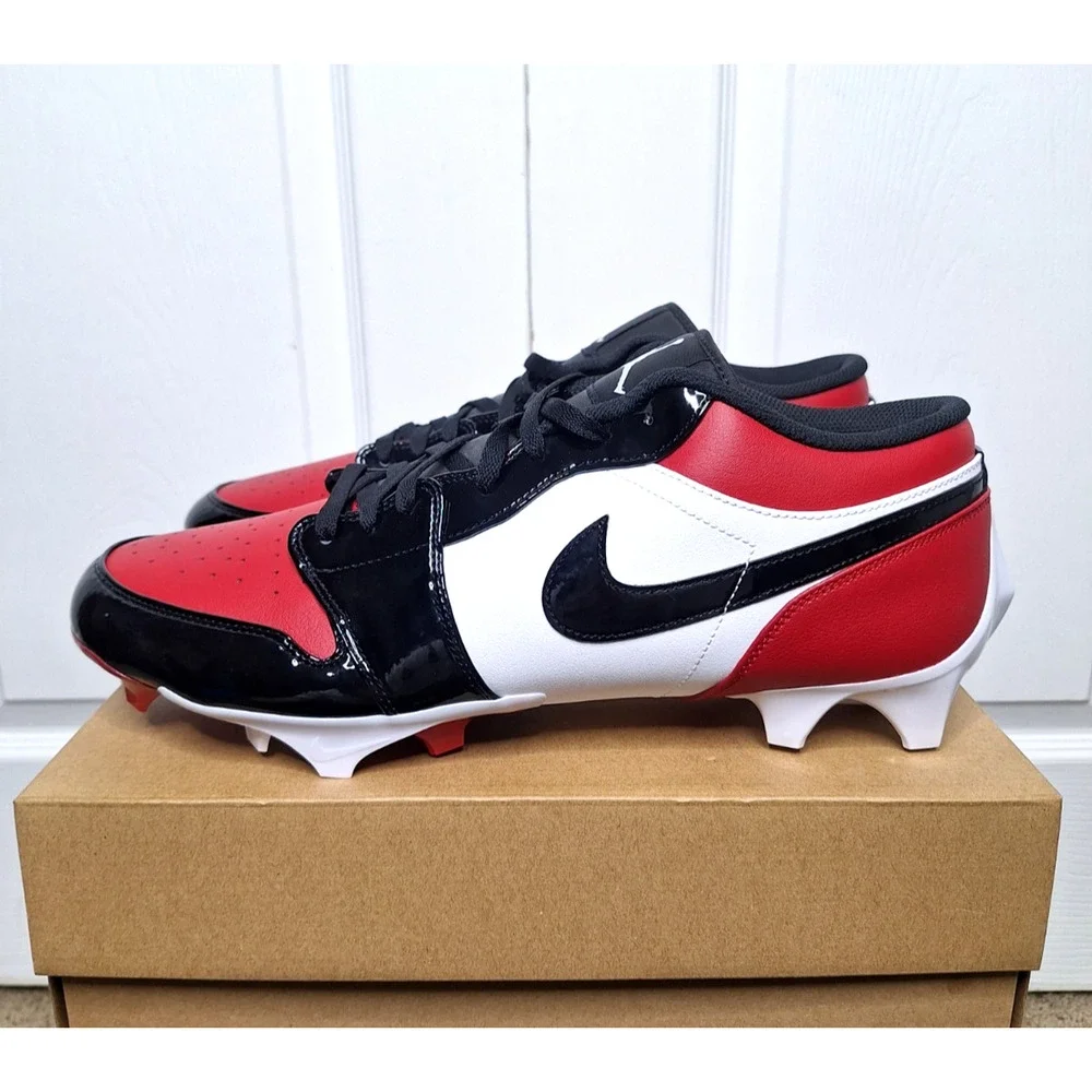 Jordan 1 Low TD Football Cleat Patent Bred Toe Red Black size 16 FJ6245-601
